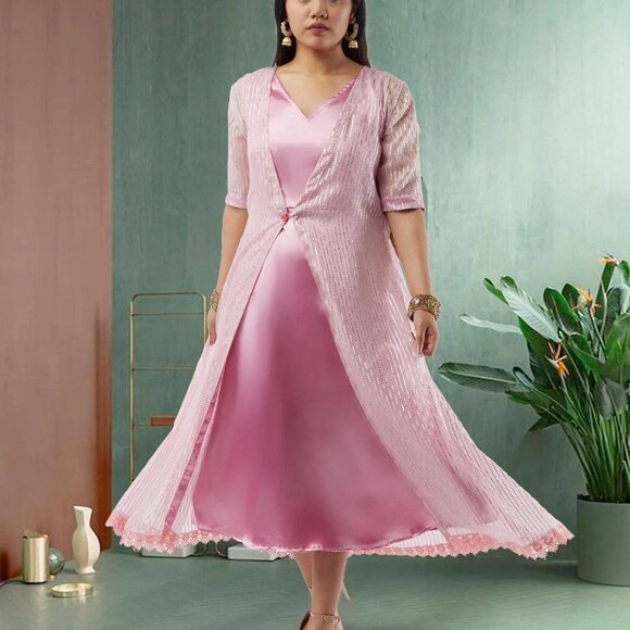 Pink Silver Layered Indo Western Dress | Muvvas Boutique - Picture 3 of 5